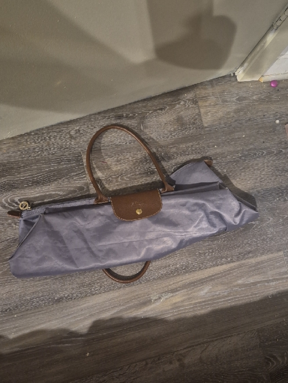 Longchamp Pliage XL Gray Tote Bag with Brown Leather Trim - Picture 11 of 11
